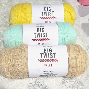 Big Twist Value Yarn Bundle - Yellow, Mint, Tan SET X 3